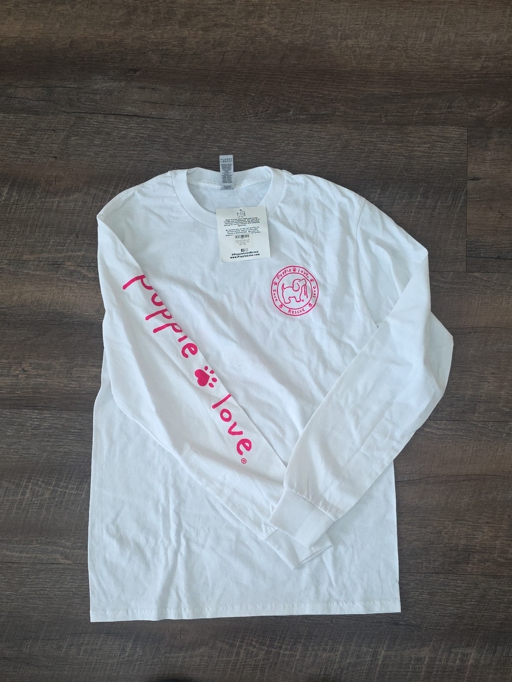 Puppie Love White Long Sleeve Tee with Pink Logo